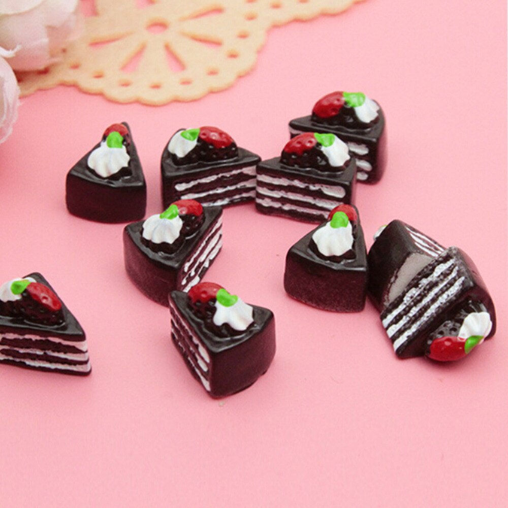 10Pcs Leuke Kawaii Plat Diy Miniatuur Kunstmatige Nep Voedsel Cake Resin Cabochon Decoratieve Craft Speel Pop