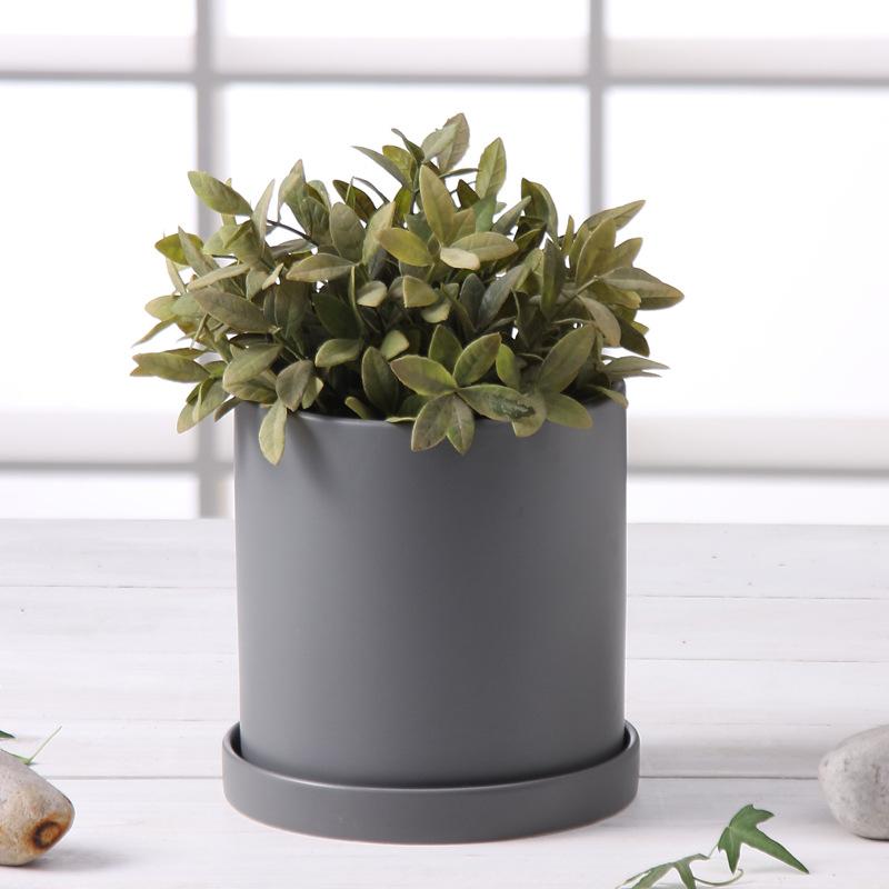 Pot de fleur en céramique conteneur avec plateau Pot de rangement maison vert nordique Pots de plantes pour fleurs Ins décoration de Pot de fleur moderne: gray / 17x17x17cm