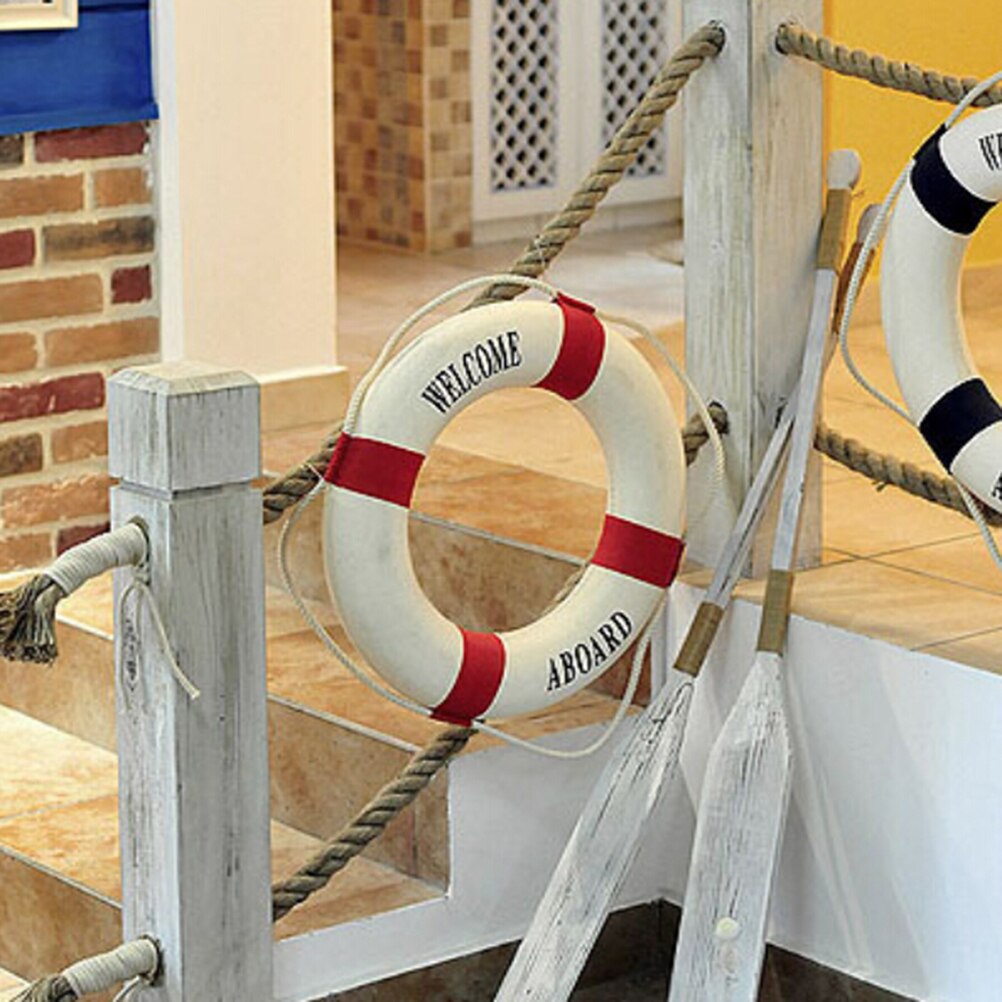 Bienvenue à bord de la vie nautique bouée de sauvetage anneau bateau tenture murale décoration de la maison Style méditerranéen: Rouge / 30cm
