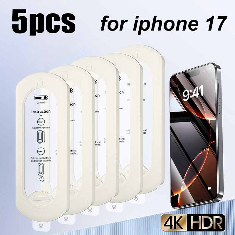 5pcs Screen Protector for iPhone 17PRO MAX 17air 17PRO 17 16 15 14 13 Full coverage Easy installation Tempered Glass: Yellow