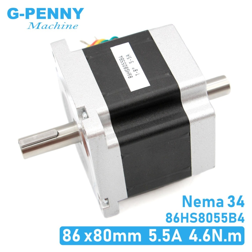 Moteur pas à pas NEMA 34 CNC, 86x80mm, double arbre, 5a, 4,6 nm D = 14mm, 1.8 degrés Machine à bois CNC
