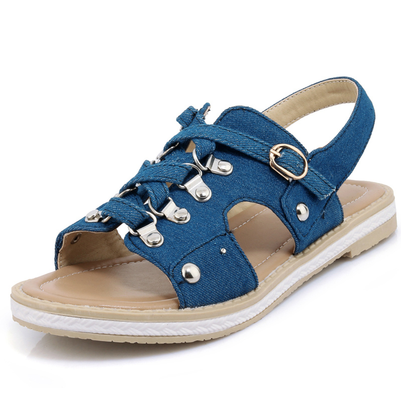 Timetang denim gladiator sandaler kvinder flade sandaler dame platform sandaler sommer sko kvinde sandaler femmese 402