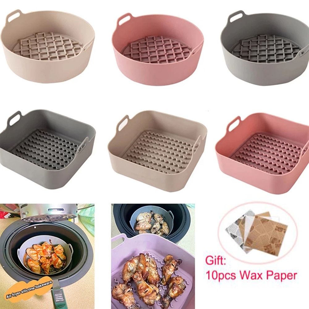 AirFryer Silicone Pot Baking Replacement Square Tray Air Fryer Oven Heating Basket Pan Mat Reusable Kitchen Fryer Accessories