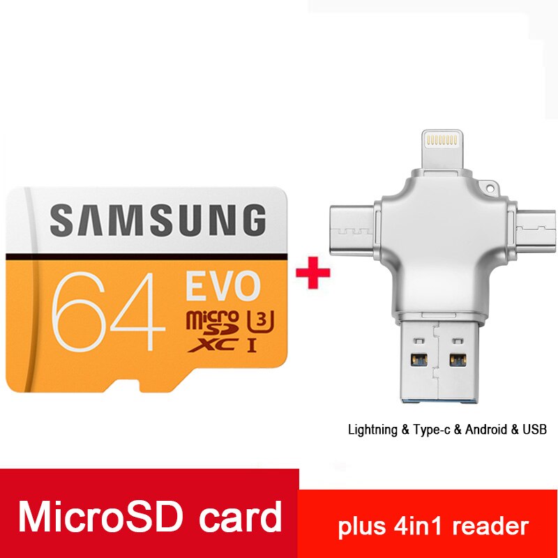 Original Samsung EVO Plus de tarjeta Micro SD 64gb al por mayor precio cartao de memoria TF tarjeta de memoria SDXC U3 tarjeta Flash de 64 GB: MP-64G-4in1