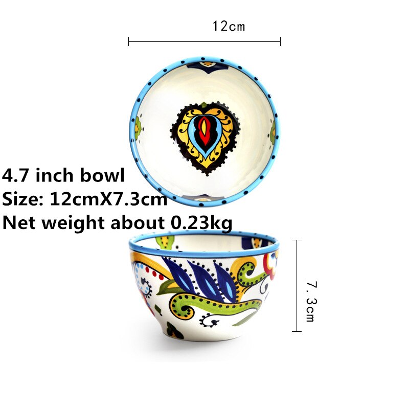 hand-painted ceramics Western dish bowl set plate glaze color personality ceramic tableware personality: E