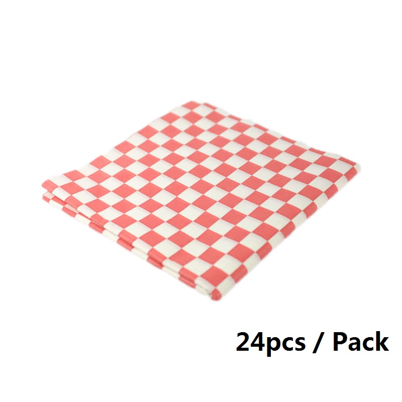 6 stk 10.5 & #39 ;& #39 ; stor rask mat tallerken kurv i plast 24 stk rutete voksbelagt papir middagstallerkener servering matbrett restaurant: 24 røde papirer