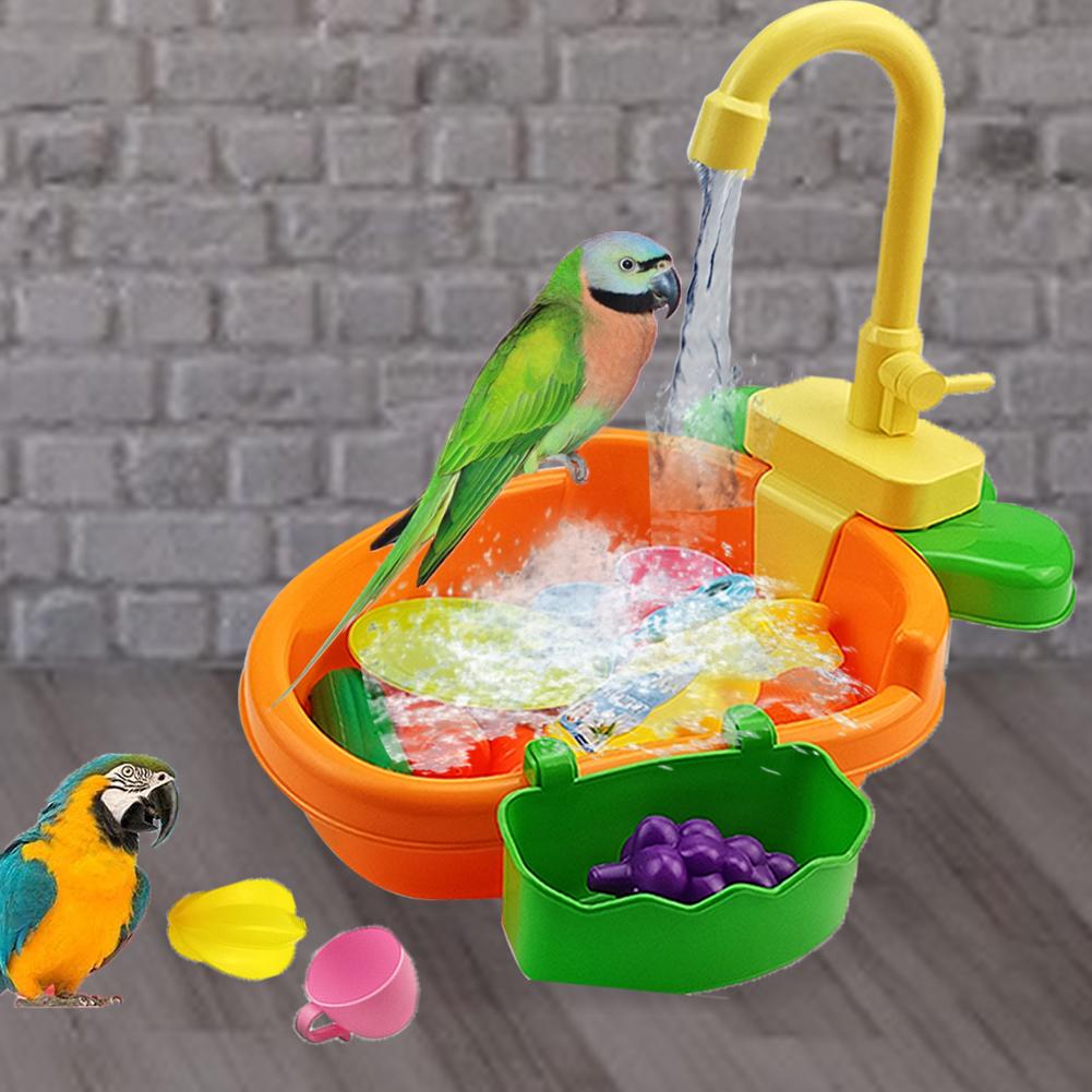 Bird Bath Tub Parrot Automatic Bathtub with Faucet Bird Shower Bathing Tub Bird Feeder Bowl Parrot Automatic Bathtub Pool pet