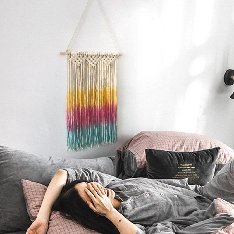 1PC Macrame Bohemian Tapestry Wall Hanging Chic Geometric Art Handicrafts Woven Tapestry For Home Living Room Decoration