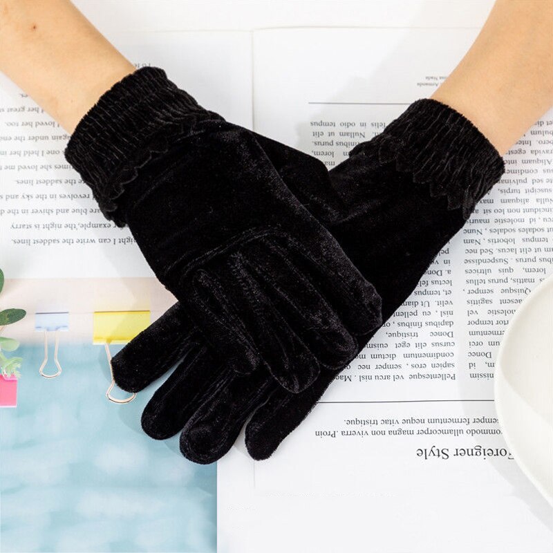 Guantes elásticos de terciopelo dorado para mujer, manoplas cortas finas a la , elegantes, para , banquete, Invierno: 3