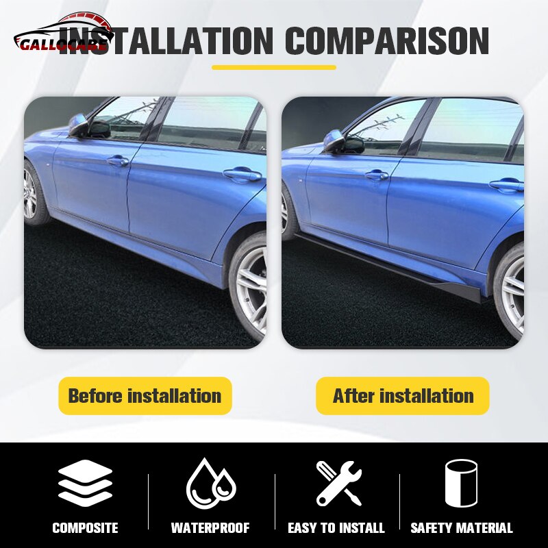 6PCS 2m/2.2m Universal Side Skirts Extension Rocker Panels Lip Splitters Bumper Car Styling For BWM Benz For Toyota Tesla For VW