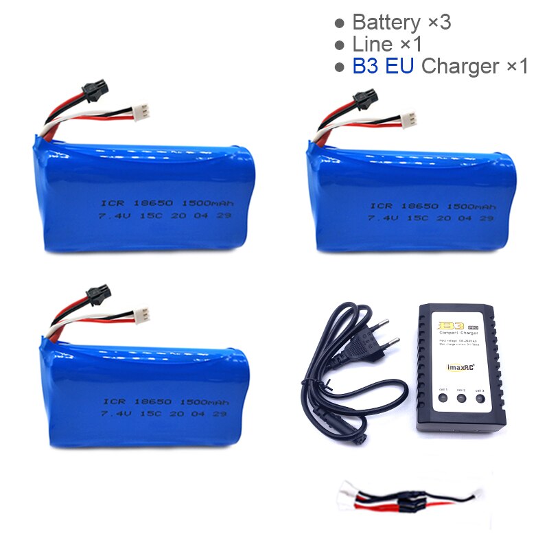 7.4V 1500mAh Lipo Battery for WPL MN99S D90 U12A S033g Q1 H101 7.4V 18650 SM Battery Rc Boats Cars Tanks Drones Parts: 3B 3in1 line B3 EUC