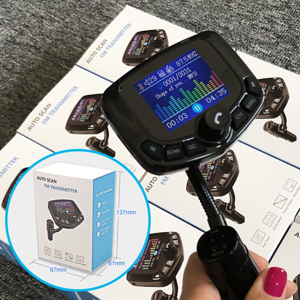 Bluetooth MP3 Spieler FM Sender Modulator Fahrzeug 3 USB Hafen AUX Hafen QC 3,0 TF Karte Mit 1,8 Zoll bildschirm