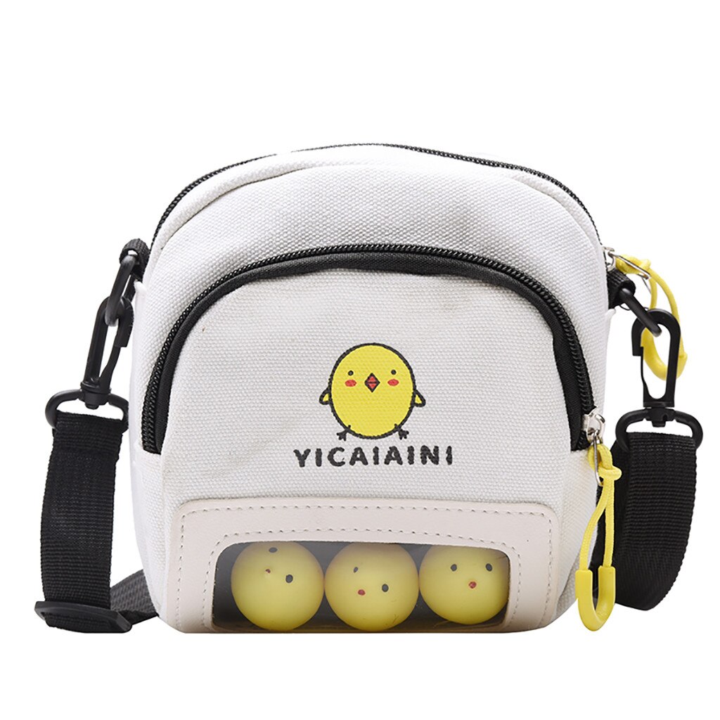 Women Canvas Crossbody Bag Contrast Color Cute Chick Print Shoulder Messenger Bags Ladies Small Handbag For Students #YJ: White 