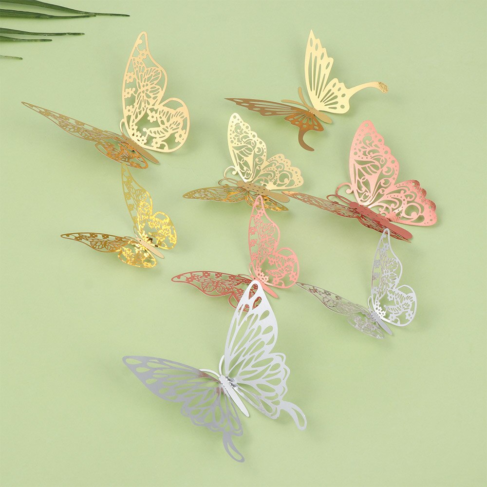 Autocollants muraux papillons 3D ajourés, 12 pièces/ensemble, décoration pour chambres d'enfants, décoration de maison, réfrigérateur, bricolage, fête de mariage