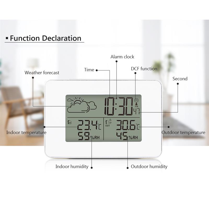 Wireless Weather Station Clock Thermometer LCD Digital Screen Outdoor Forecast Sensor Snooze Clocks Battery Power Hygrometer