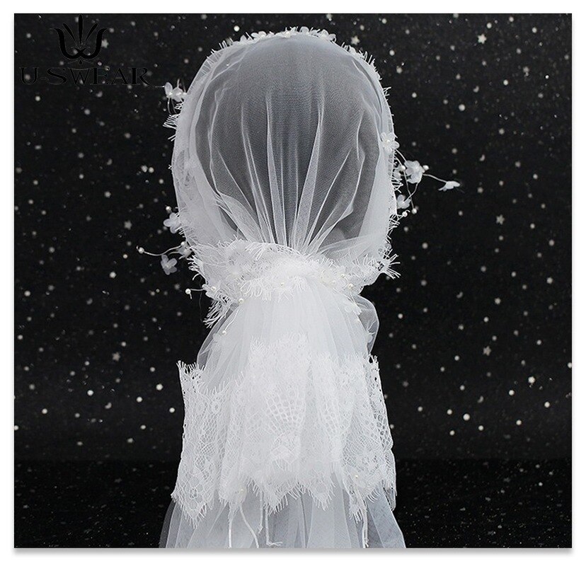 Süße Braut Kopfschmuck Spitze Haar Zubehör Handgemachte Perlen Schleier Spitze Braut Schleier Velos De Novia Hochzeit Schleier für Hochzeit Kleid
