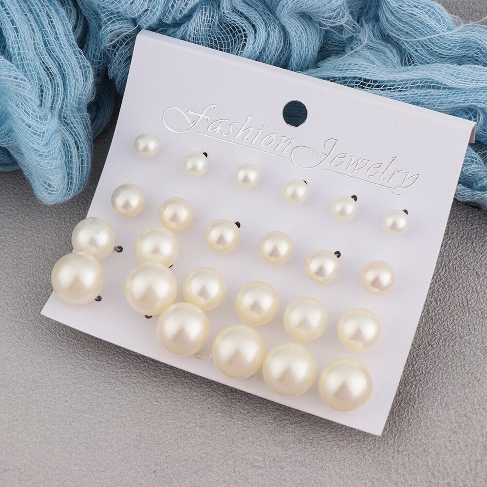 12 Pairs Vrouwen Sieraden Op Oor Bal Stud Oorbellen Kit Zwart Beige Gesimuleerde Parel Oorbellen Set Voor Bijouteria Brincos Bijoux: beige
