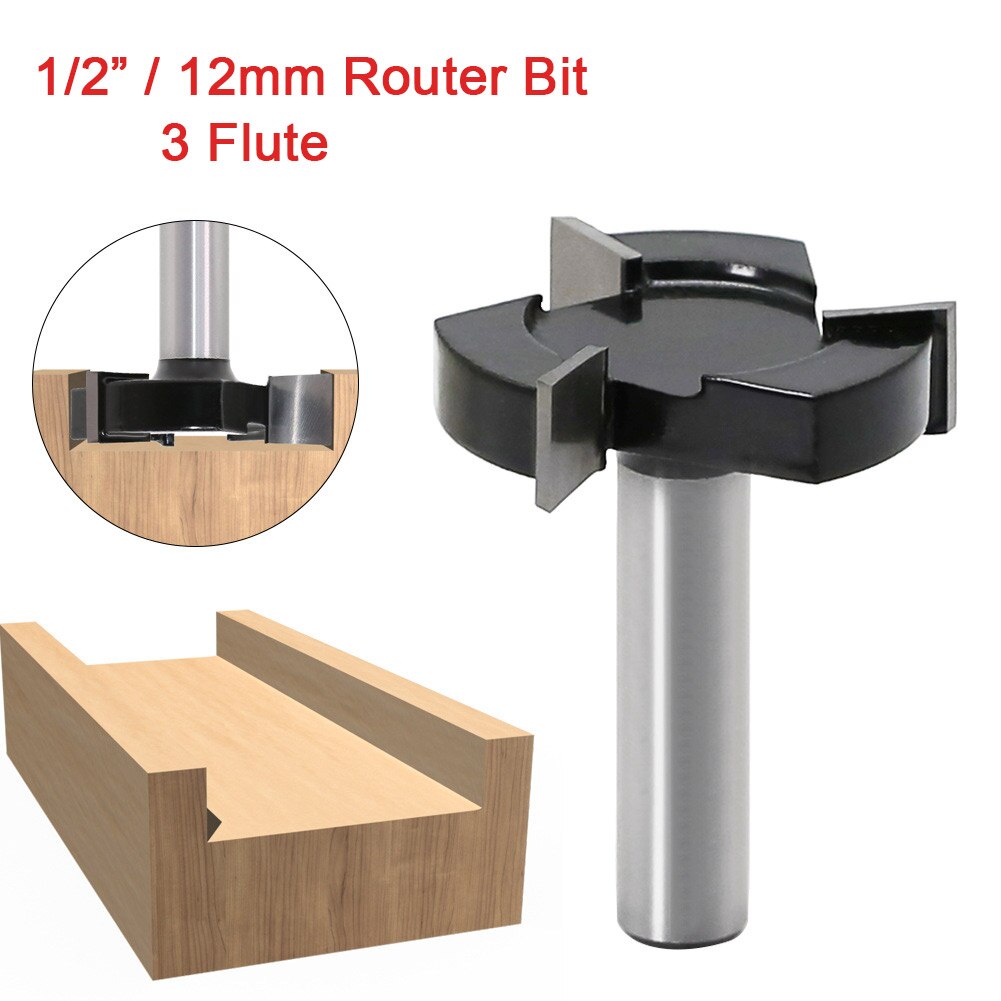 1/2 &quot;12Mm Frezen 3 Fluit T-Slot Frees Cnc Timmerwerk Houtbewerking Gereedschap Schaven Bit Voor hout 2 Inch Snijden Diameter