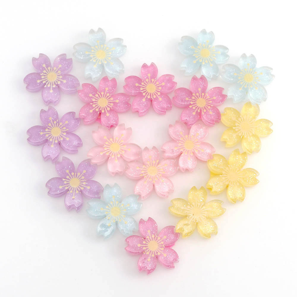 20 Uds. De flores de cerezo de colores variados, accesorios de adorno de resina plana, manualidades de álbum de recortes, decoración para teléfono, 26mm