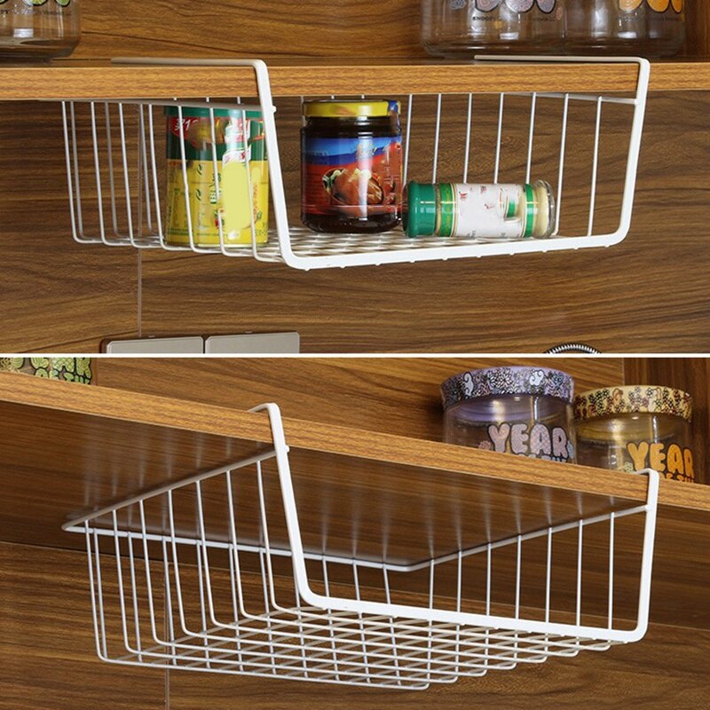 Sous étagère panier, paquet de 2 grille en inox gain de place sous étagère meuble rangement pour étagère Organization cuisine Cou: Default Title