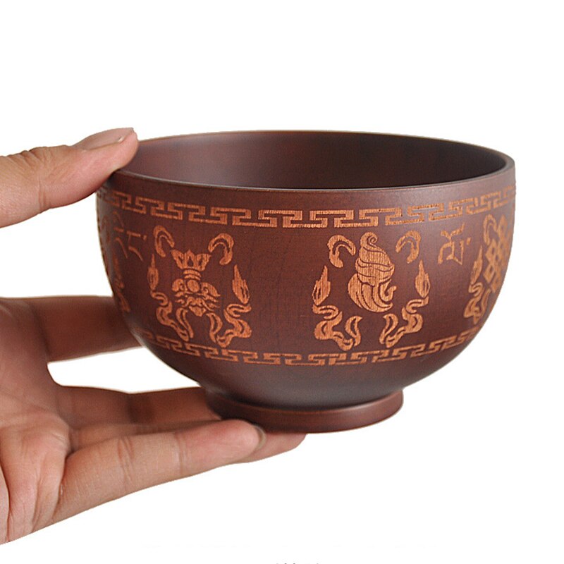 Bol à soupe en bois de style mongol pour enfants, 300ML, bols à nouilles et à riz, en bois naturel, de Style ethnique, Original, vaisselle