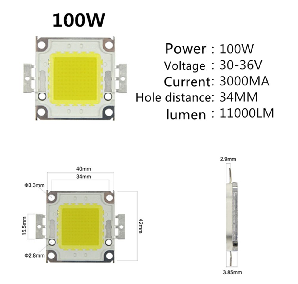 10/20/30/50/70/100W Dc 12V 36V Cob Led Chip lamp Chips Voor Spotlight Schijnwerper Tuin Vierkante Geïntegreerde Licht Led Kralen