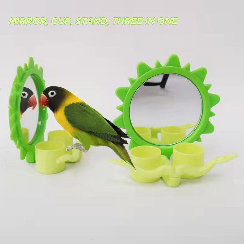 Soporte de espejo para loros, juguetes 3 en 1 para pájaros, columpio para jugar al gimnasio con alimentador, tazas, cuenco para loros, periquitos, jaula para cacatúas