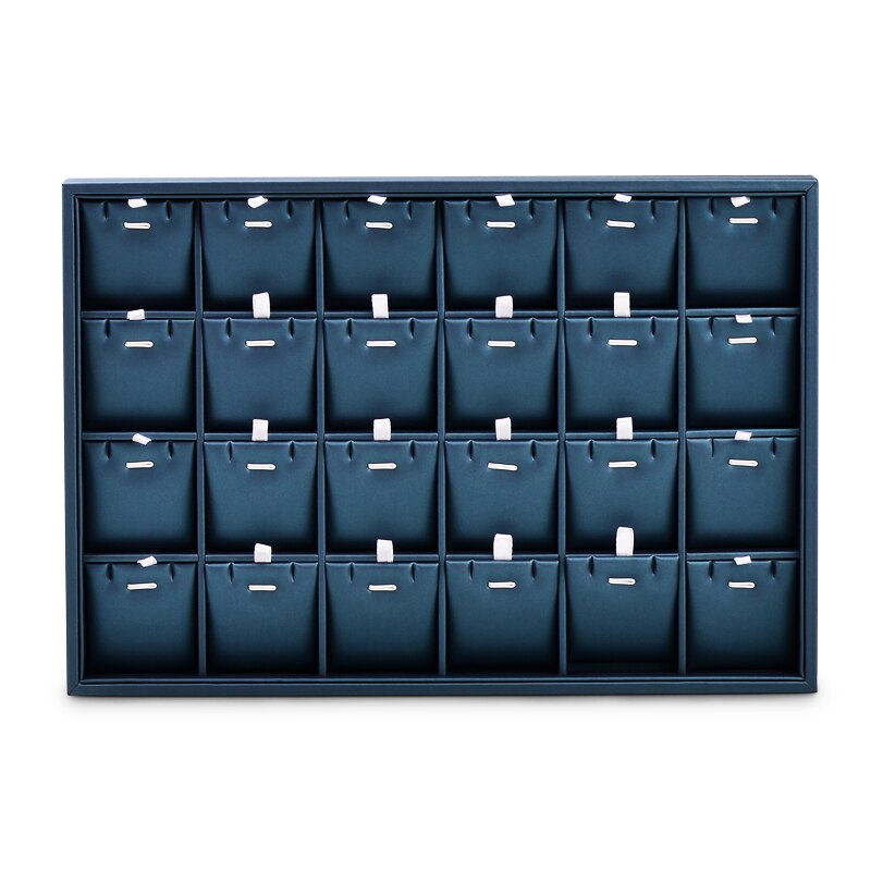 OIRLV – plateau à bijoux en cuir, 12/24 grilles, présentoir bleu pour bague, collier, Bracelet, emballage, organisateur de bijoux: P06406