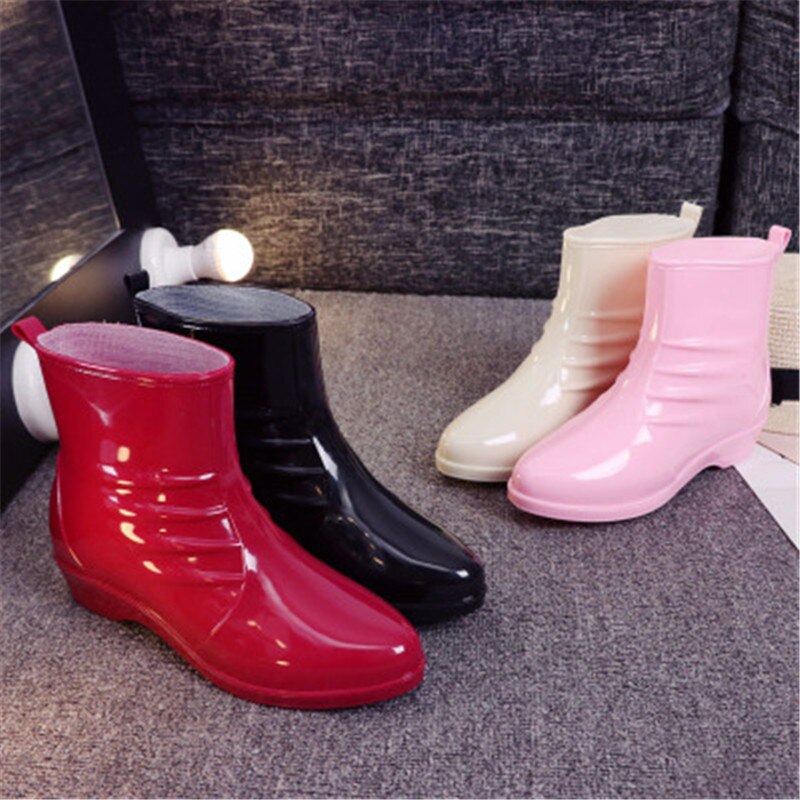 Women's water shoes Women's rain boots anti-skid velvet short rubber shoes adult water boots size 36-40 red black pink