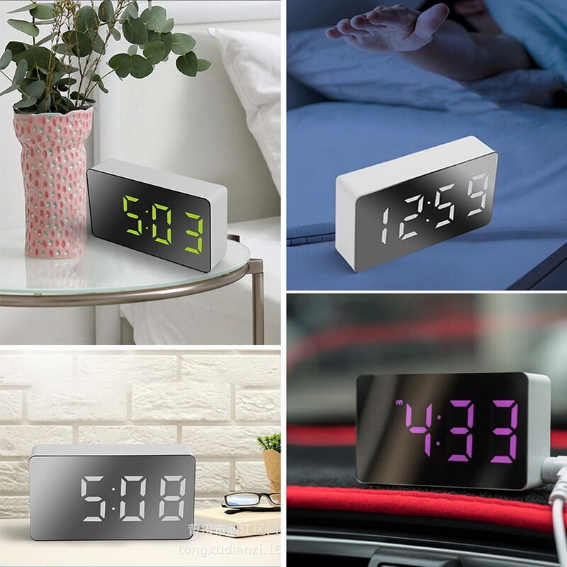 7*4CM Mini Schreibtisch Wecker Digitale Spiegel LED Großen Display Schlafzimmer Snooze Timer Hause Elektronische Tisch Uhr USB Konstante Licht