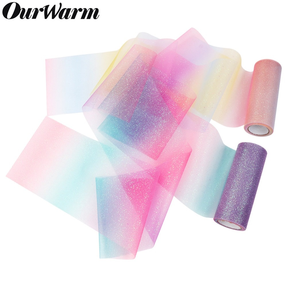 Vores varme regnbue glitter tyl ruller diy tutu nederdel organza stol skærf sløjfe bryllupsfest bånd enhjørning fødselsdag dekoration