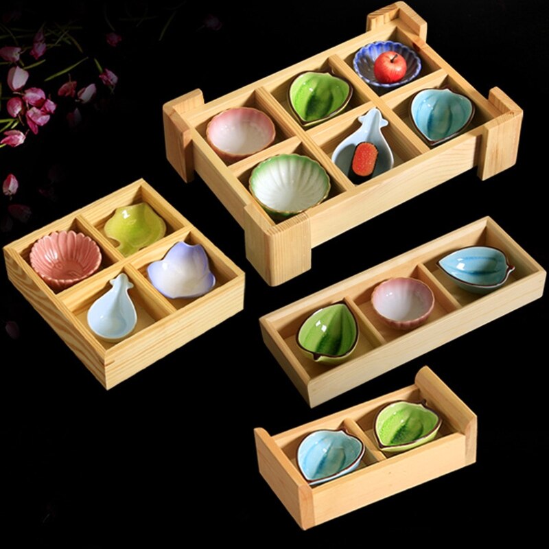 Multi Grid Snack Box Serving Tray Japanese Style Wooden Sushi Plate Candy Dessert Cuisine Storage Container