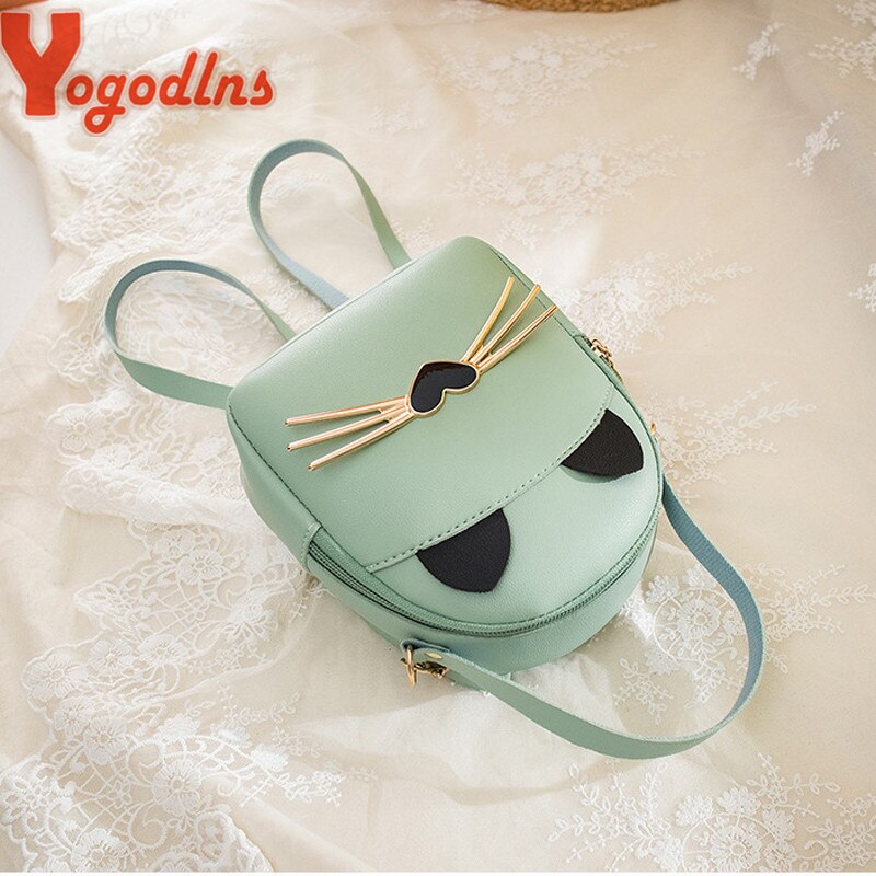 Yogodlns Women PU Leather Small Shoulder Bag Girl School Bags for Teenager Girls Female Preppy Cat Cartoon Blosa