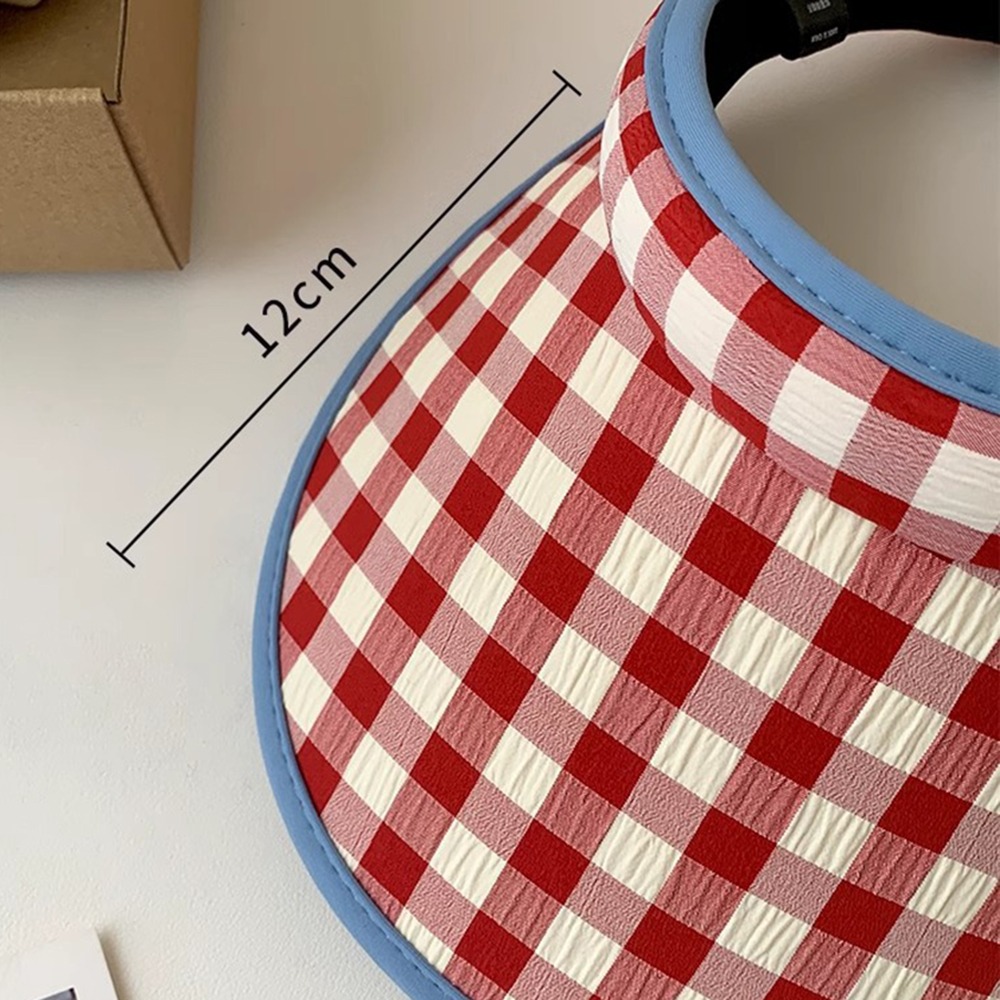 Plaid Print Large Brim Sun Hat Hair Hoop Style Pastoral Style Summer Empty Top Cap Breathable Anti-UV Sun Protection Hats Girl