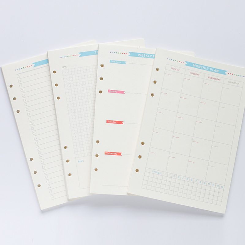 6 trous recharge papier intérieur agenda semaine mois planificateur pour A5 cahier à feuilles mobiles
