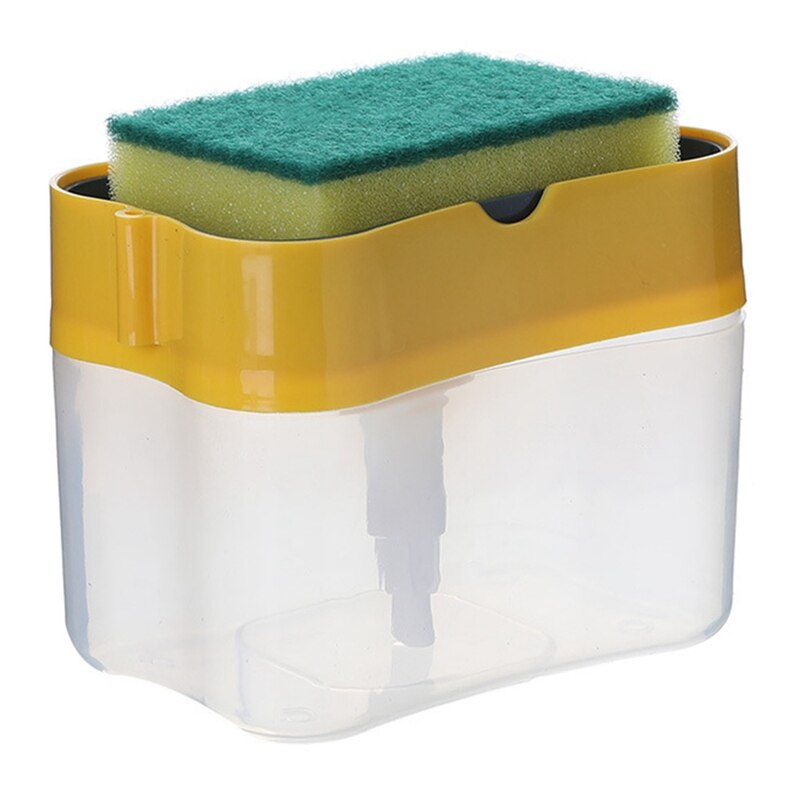 Zeep Pomp Dispenser Met Spons Houder Vloeibare Dispenser Container Handpers Zeep Organisator Keuken Cleaner Gereedschap: Yellow