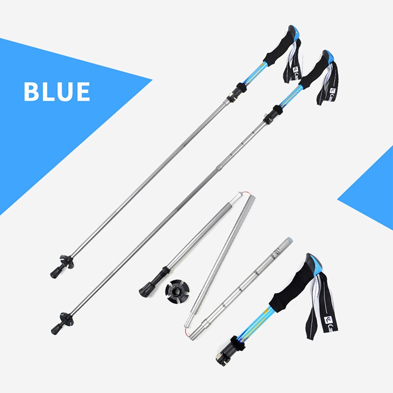 Portable Outdoor Climbing Pole Ultralight Foldable Telescopic Hiking Trekking Walking Stick: Blue