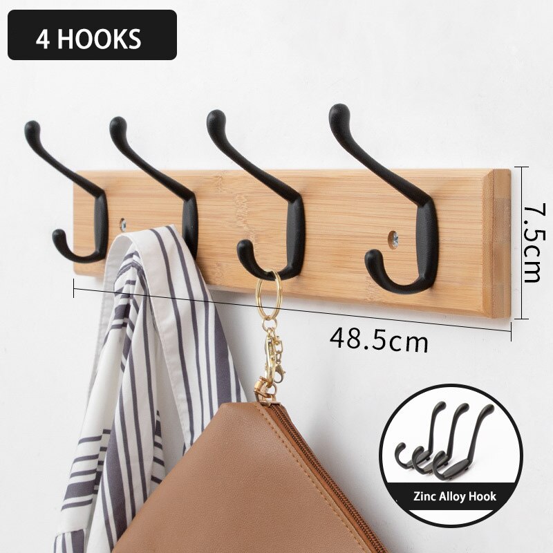 Gancho de parede de madeira ganchos de gancho de chave de armazenamento de roupas organizador de parede de metal ganchos duplos para pendurar roupas decoração para casa: Bamboo Color 4 Hook
