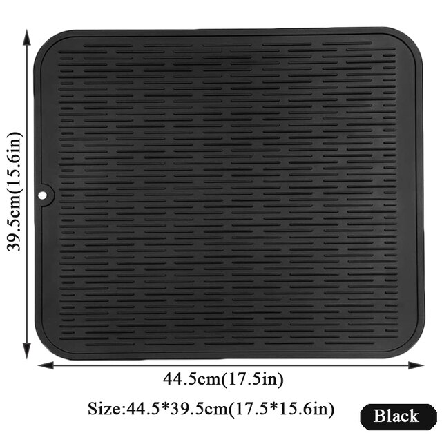 EPASUN 51x41cm Large Kitchen Dish Drying Mat Water Filter Silicone Drain Cushion Pad Countertop Fast Drying Mat Dishes Placemat: Lagre Mat Black
