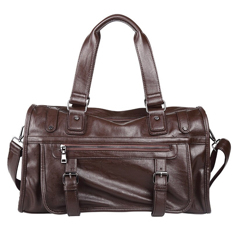 Luxury Brand Men Travel Bag Leather Casual Male Laptop Handbag Vintage Shoulder Bag Men Tote Messenger Luggage Duffel Travel Bag: Brown