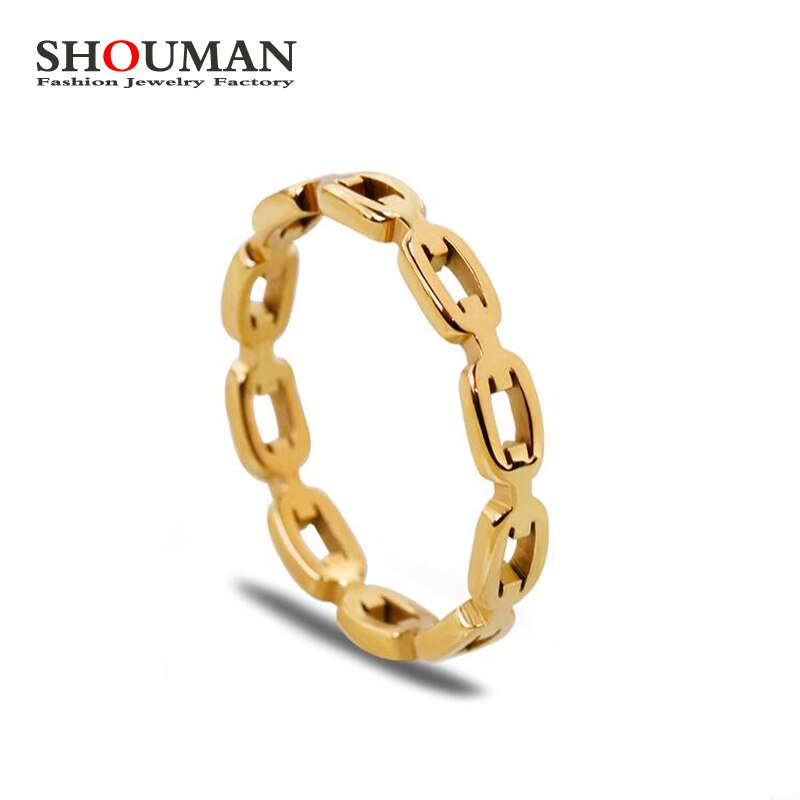 Shouman Rose Gold Titanium Staal Eenvoudige Holle Ketting Vinger Ring Ip Plating Voor Vrouwen Trendy