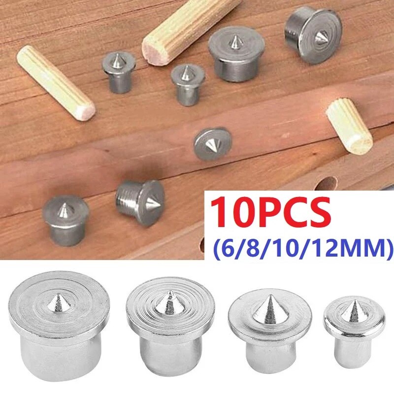 10Pcs Chrome Plating Dowel Centre Point 6/8/10/12mm Wood Timber Marker Hole Tenon Center Set Dowel Center Point Pins Mark Align