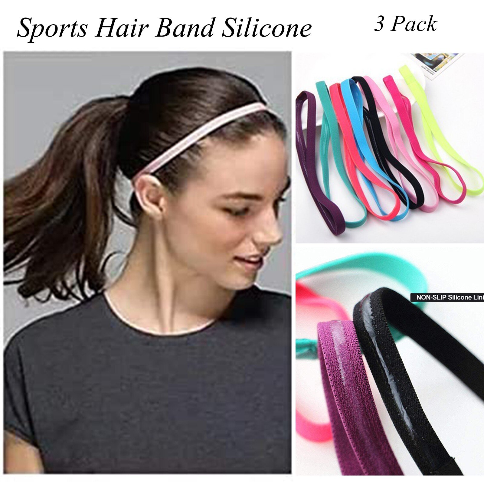 3Pcs Vrouwen Zweetbandjes Voetbal Yoga Pure Haarbanden No-Slip Elastische Rubber Dunne Sport Hoofdband Mannen Haaraccessoires headwrap