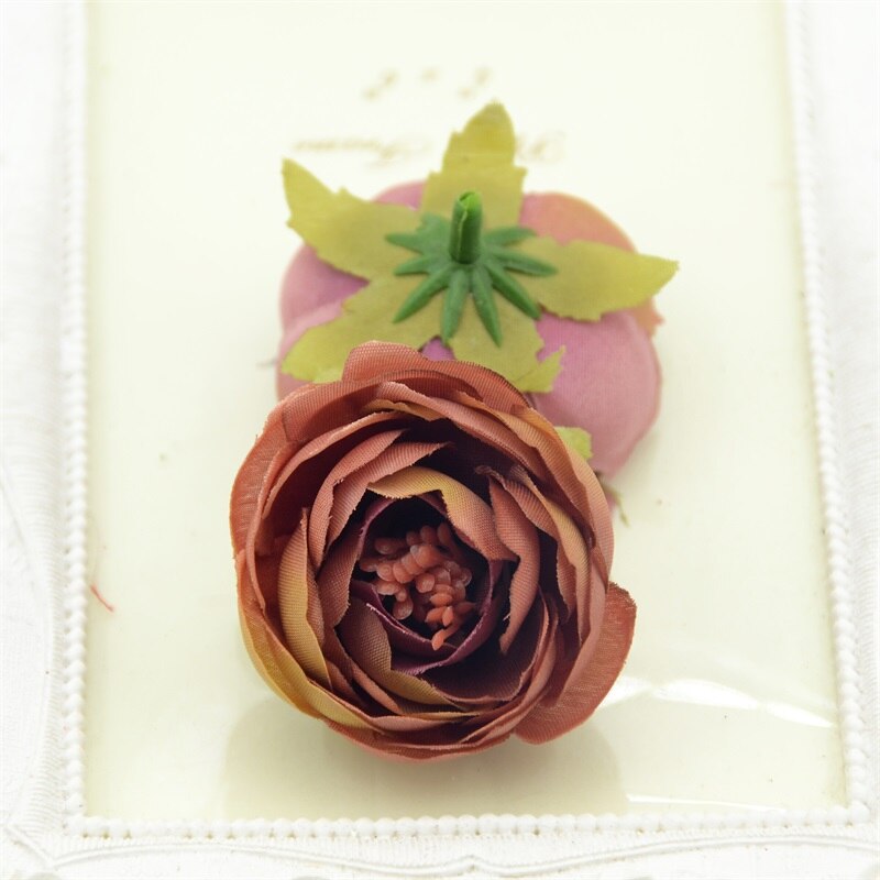 5 stk kunstige 5cm håndlavede knop silke blomsterhoveder til bryllup haven dekoration diy scrapbog håndværk kasse tilbehør: Gradvis brun