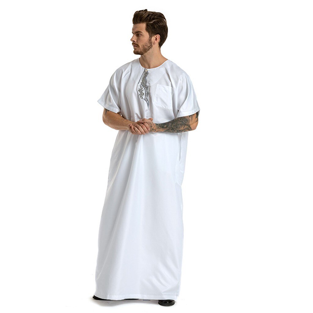 Arabische Moslemische Kleidung Männer Jubah Thobe Ethnische Roben Kurzarm Islamischen Pakistan Nahen Osten max Kleid Kaftan Saudi-arabien Männer