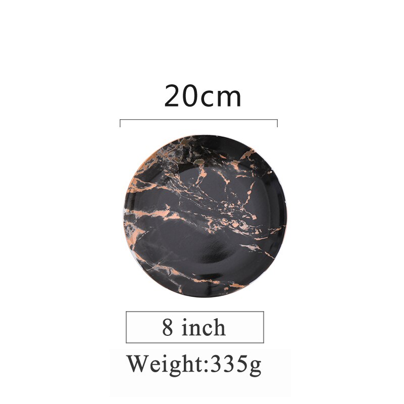 European Style Marble Plates Ceramic Dinner Set Gold Inlay Porcelain Dessert Plate Steak Salad Snack Cake Plates Tableware: D-8 inch