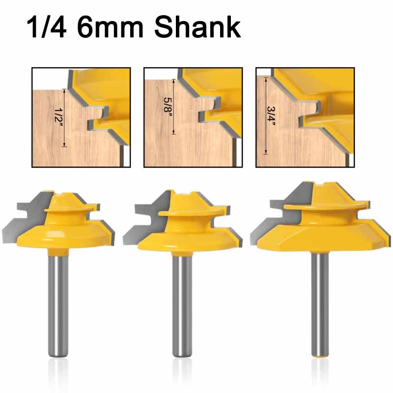 Broca para ranuradora de inglete Tenon, 1 Uds., 1/4, 6mm, vástago de 45 grados, fresa para grabado y corte de madera, herramienta para carpintería