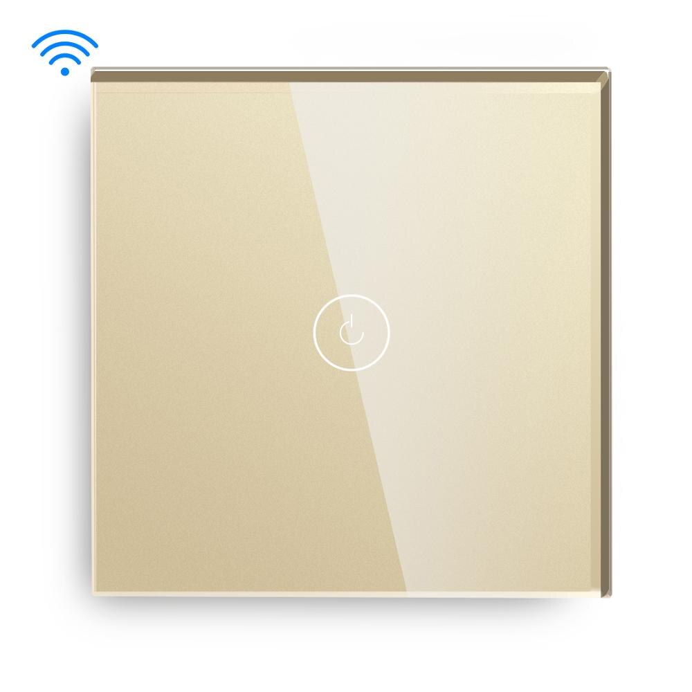 Interruptor de luz BSEED EU Touch Wifi 1 Gang 1way interruptor inteligente Wifi inalámbrico blanco negro colores dorados: Dorado