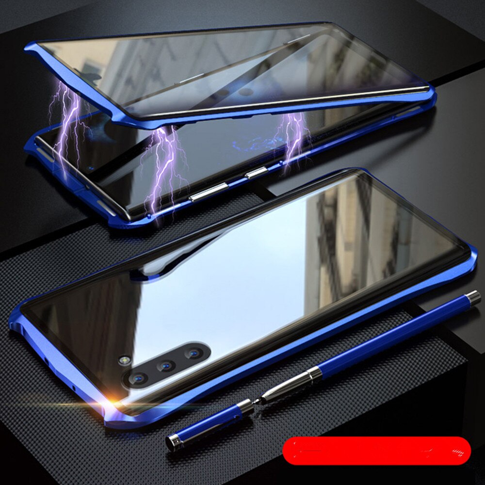 Für Samsung Hinweis 10 + Magnet CaseInnovative Magnetische fallen für Samsung Galaxis Hinweis 10 Plus 5g Vorderseite + zurück schutz Glas Abdeckung: For Samsung Note 10 / Blau