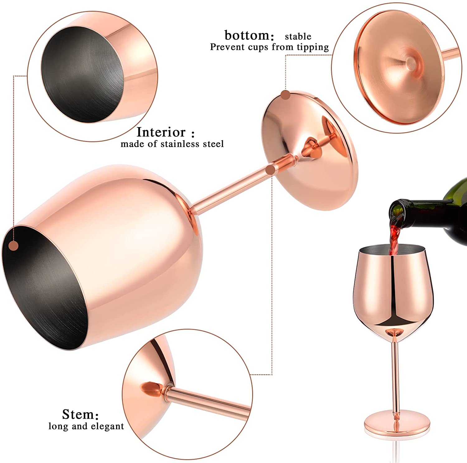 Copas de vino irrompibles, Conjunto de 6 4/2 copas de vino para exteriores, Copas de boda grandes, copas de vino negro, cristalería pulida